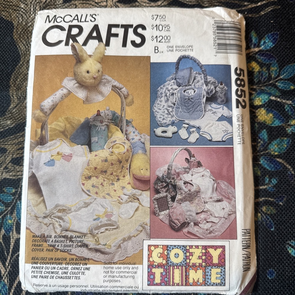 McCall's Crafts Sewing Pattern 5852 Rabbit Basket Gift Bib Bonnet Blanket FF